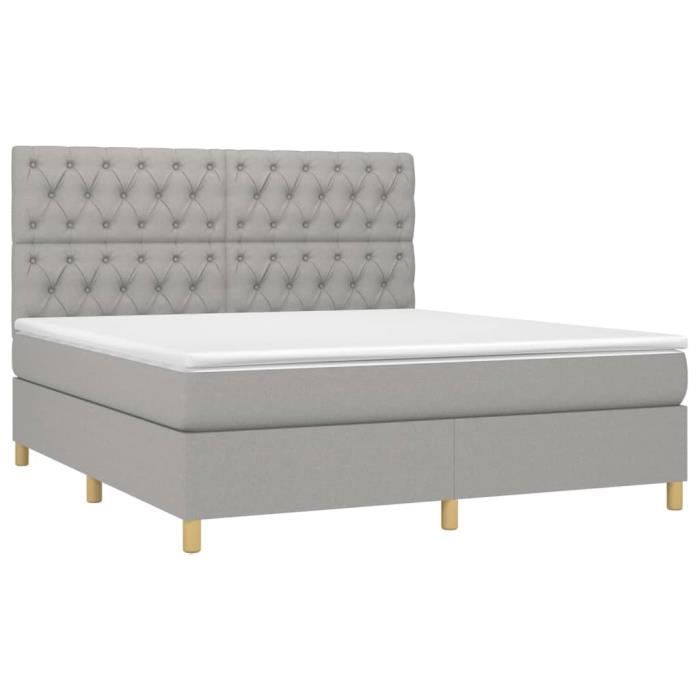 3142585 vidaXL Lit à sommier tapissier avec matelas Gris clair 160x200cm Tissu