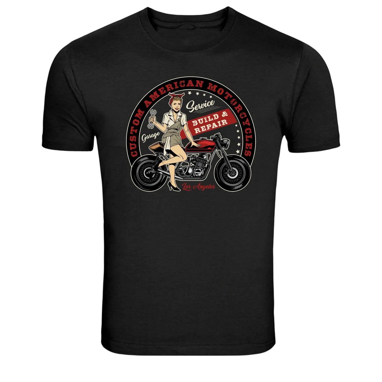 

Custom American Motorcycles Build & Repair Pinup Biker Tee S