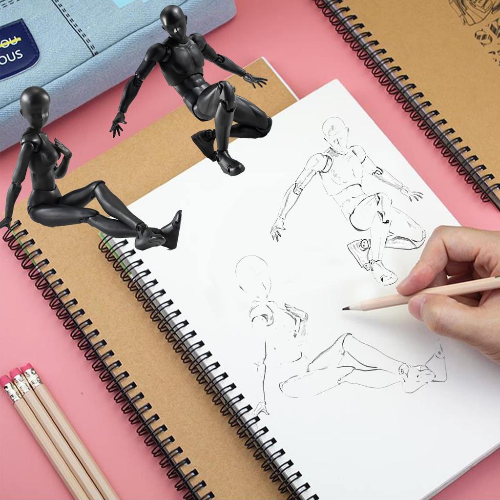 Gnallang Drawing Movable Comes with Changeable Model Cartoon Muscular Male and Female Black Doll, Joints, Stand, Gestures, Doll, Model, Body, -