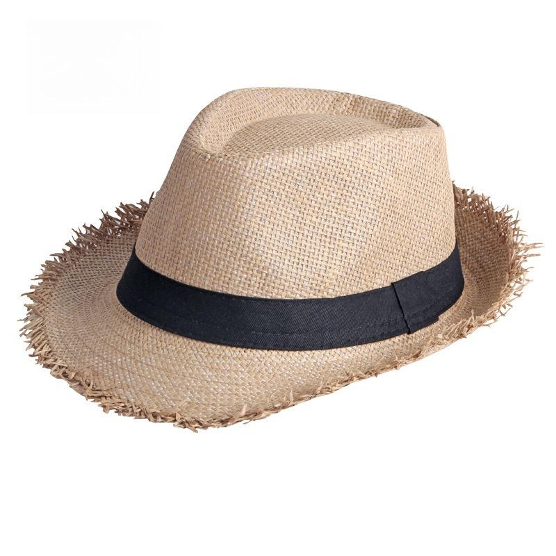 Unisex Woven Straw Fedora Hat with Fringed Brim Panama Sun Hat Summer Beach Cap Jazz Trilby Hat Sun Protection Wide Brim M（56-58cm）