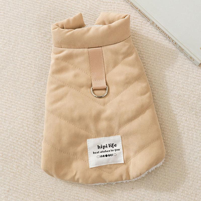 Dog winter warm velvet simple quilting cotton vest teddy small dog out can pull cat pet clothes