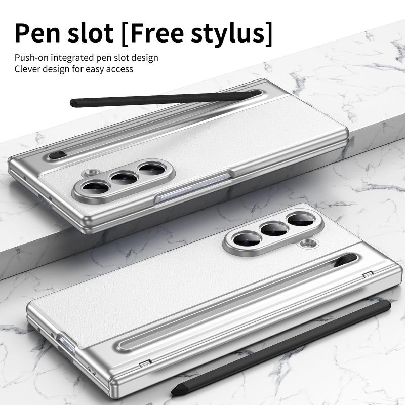 Custodia Protettiva in Pelle con Placcatura per Cerniera PC per Samsung Galaxy Z Fold 8Ultra 7 6 5 4 3 Pellicola in Vetro Temperato e Slot per Penna Cover Antiurto