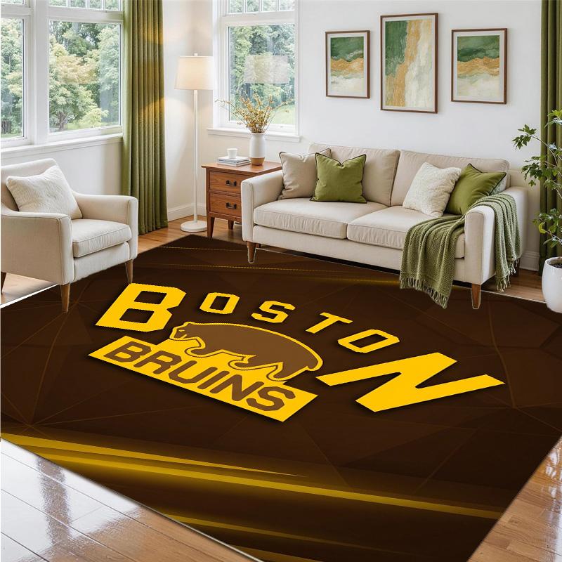 Boston Bruins Design Crystal Velvet Rug Soft Decorative Mat for Bedroom Entrance