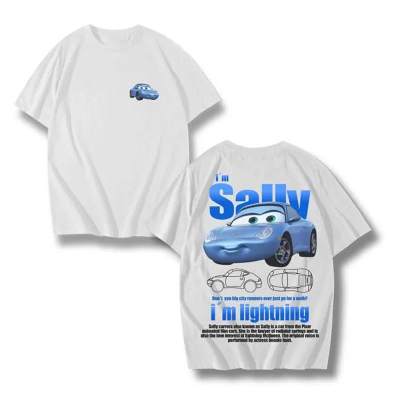 Summer Lightning Mcqueen and Sally T Shirt for Couples Mcqueen Sally Print Tshirtsfor Boys Girls Cotton Fans Gift Tops Clothing