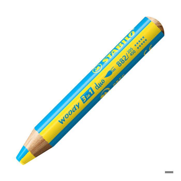 CRAYON DE COULEUR - STABILO - WOODY 3IN1 DUO - 10 Couleurs Bicolores - Aquarellable - 4,4 mm