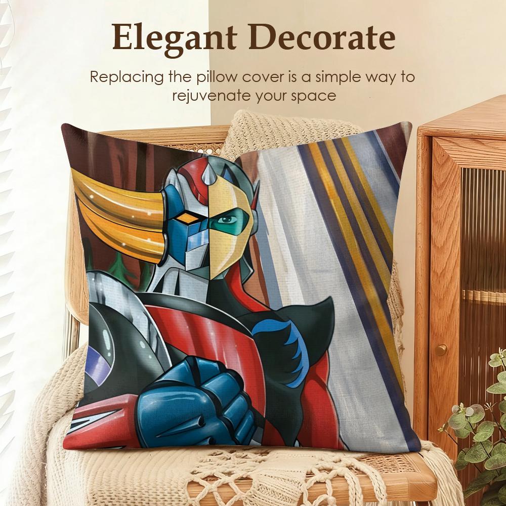 Anime U-Ufo Robot Cushion Cover Natural Linen Organic Fabric Double-Sided Printing Sofa Home Decor Gift Pillow Case