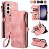 Flip Zipper Wallet Cards Solt Leather Case for Samsung Galaxy S25 Ultra S24 Plus S23 S22 A55 A15 A35 A34 A54 Phone Bags Cover