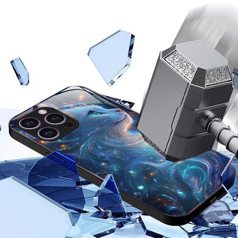 Cute Animal Cat Painting Phone Case for IPhone 16 Pro Max 15 14 13 12 Mini 11 XS XR 7 8 14 Plus Hard Covers Tempered Glass Cases