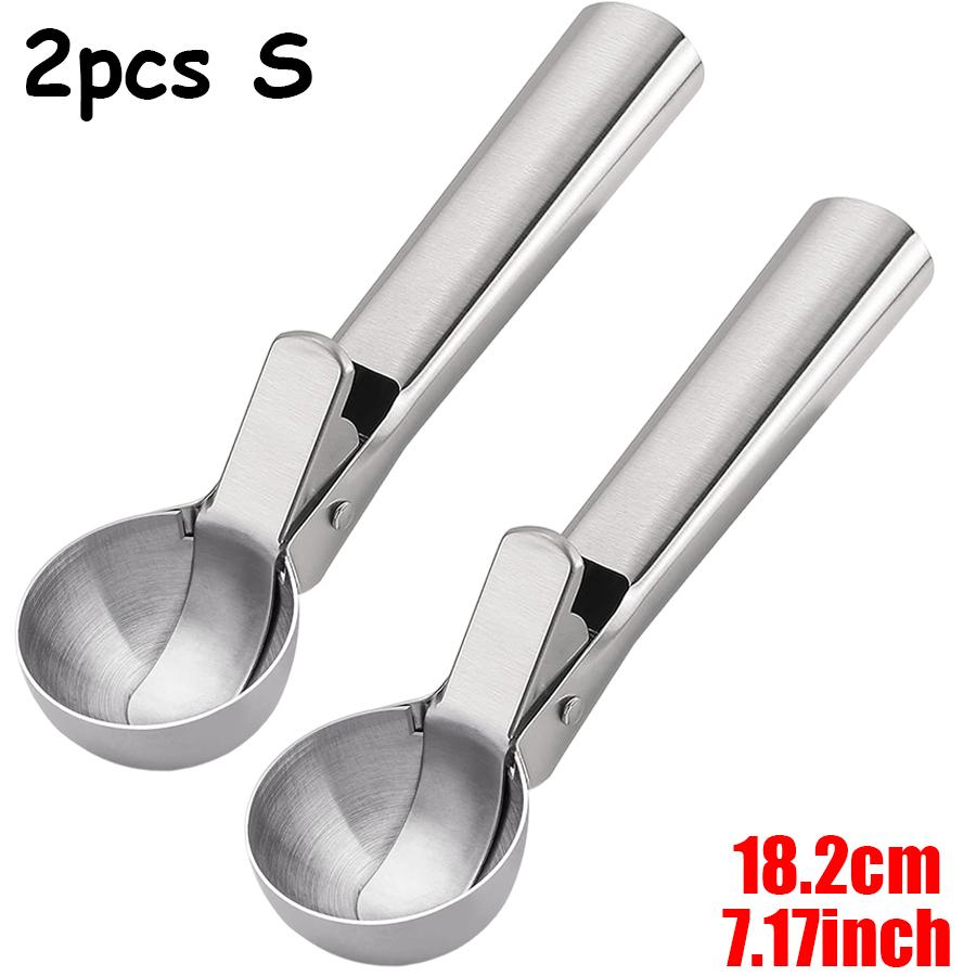 2pcs Dual Use Stainless Steel Ice Cream Circular Scoop Portable Fruit Scoop Metal Cookie Dough Scooper Kitchen Baking & Cooking