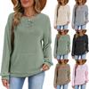 Women Casual Pullover Long Sleeve Top Button Detail Front Pocket Lightweight Loose Fit Sweatshirt