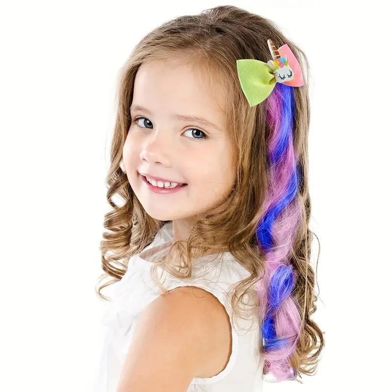 6pcs Creative Cute Cartoon Colorful Sequin Bow Unicorn Decor Hair Extensions Wig Hair Clips Decorative Hair Accessories