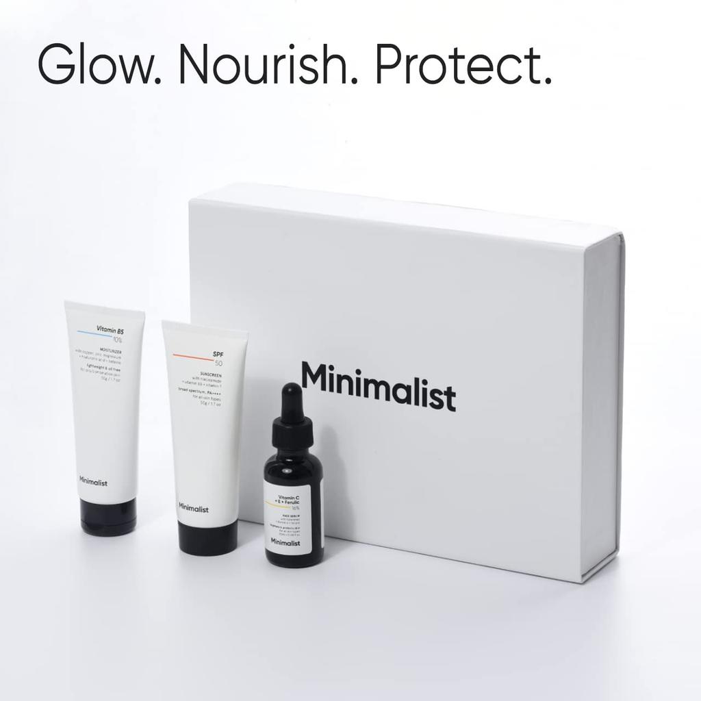 Подарочный набор для сияния и защиты кожи (50 г + 50 г + 30 мл), Glow & Protect Skincare Gift Set,  Minimalist