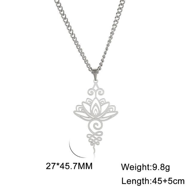Lemegeton Lotus Flower Yoga Unalome Symbol Necklace Buddhism Healing Charms Amulet Stainless Steel Jewelry Gift for Women 45-50cm