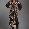 Black V-neck Printed Dresses Lantern Sleeve Lady High Waist Vintage Long Dress Classic Female Vocation Robes Outfits
