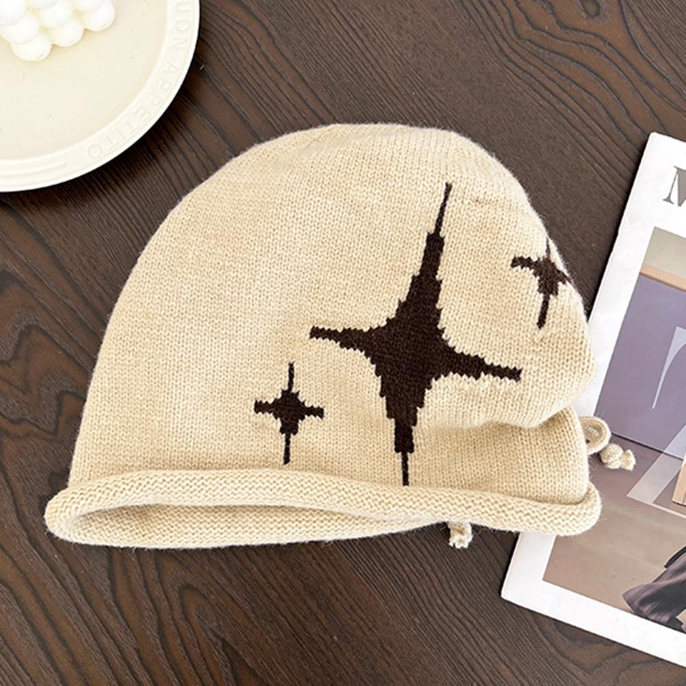 Woman Loose Beanie Hat Casual Drawstring Design Pile Hat Female Streetwear Outdoor Fashion Winter Knitted Hat