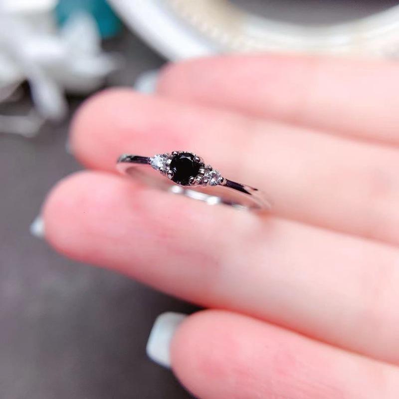 Women's Open Design Ring with Imitation Obsidian Gemstone and Black Spinel, Dark Style, Small Size, Free Shipping
