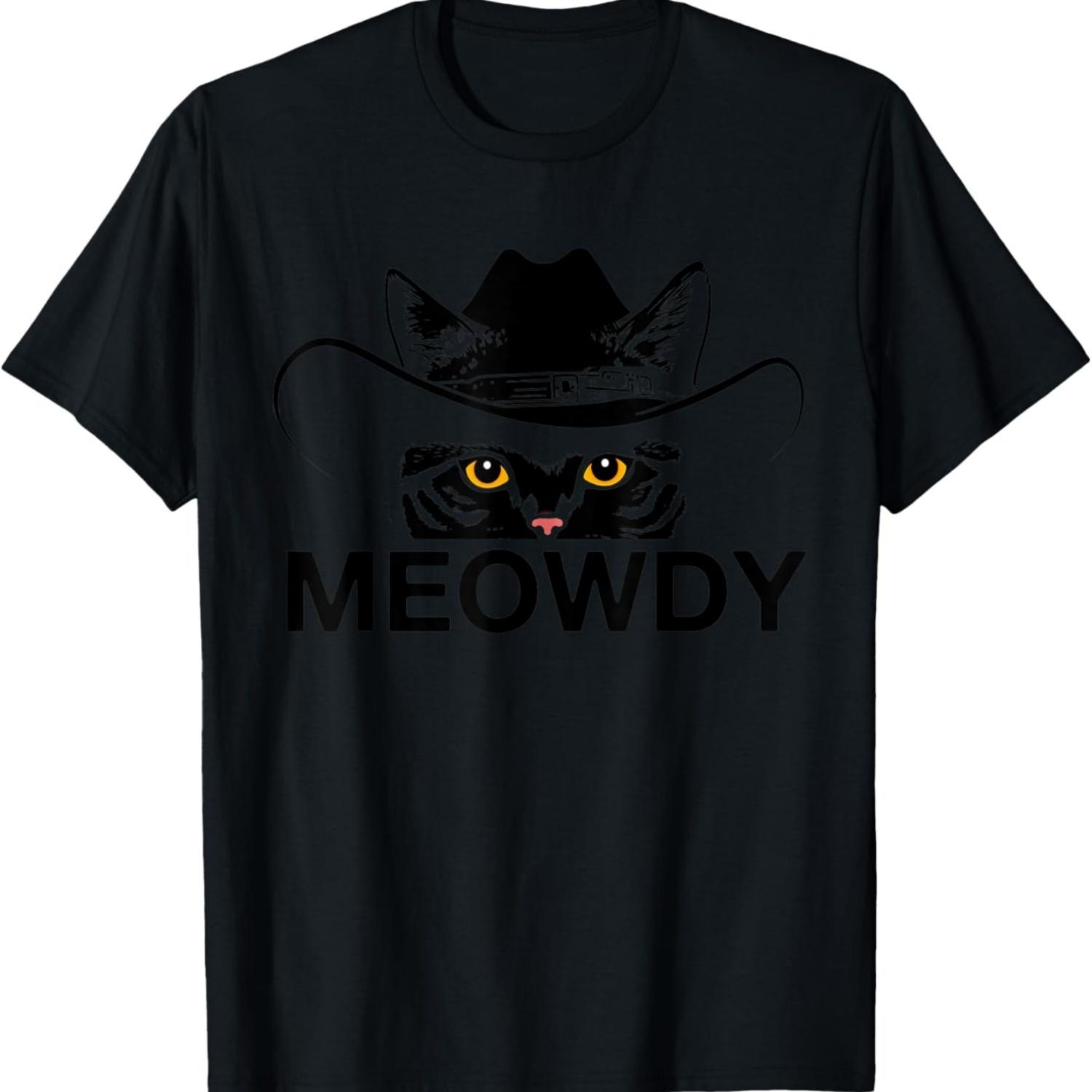Meowdy Funny Country Music Cat Cowboy Hat Vintage Cat Meme T-Shirt(1) S