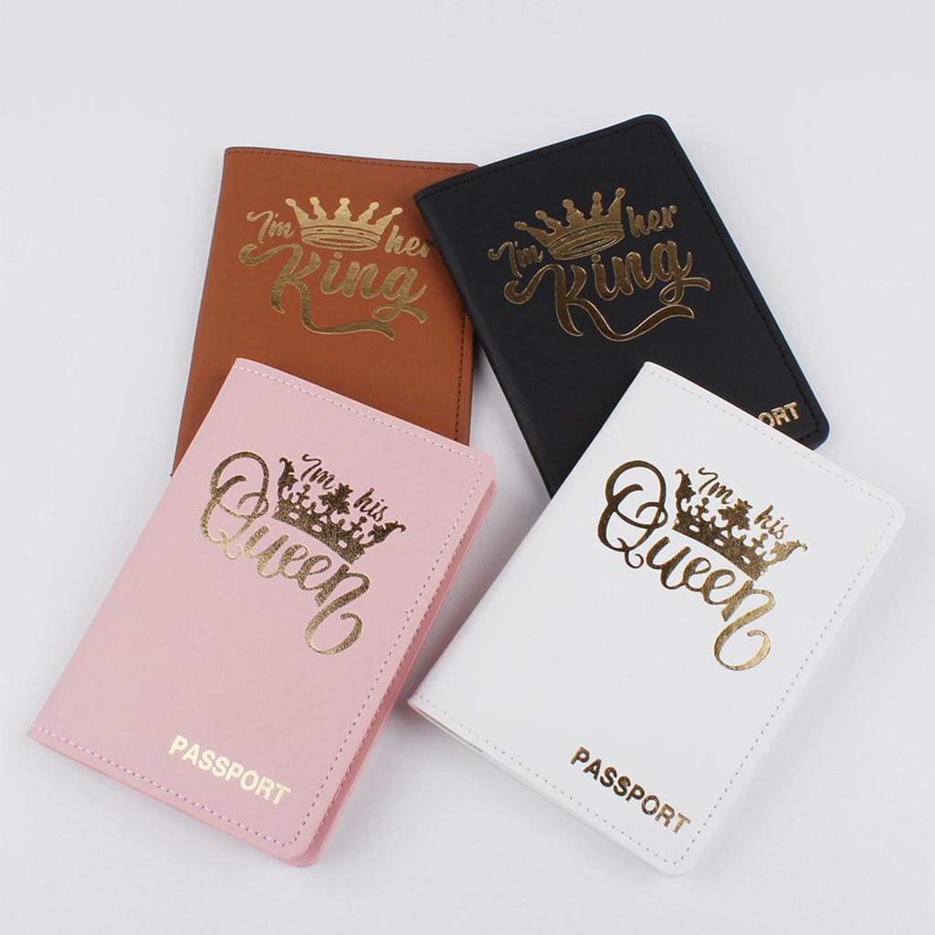 Lover Couple Passport Cover Holder Hot Stamping Queen for Women Men Travel Fashion Weddings Gift