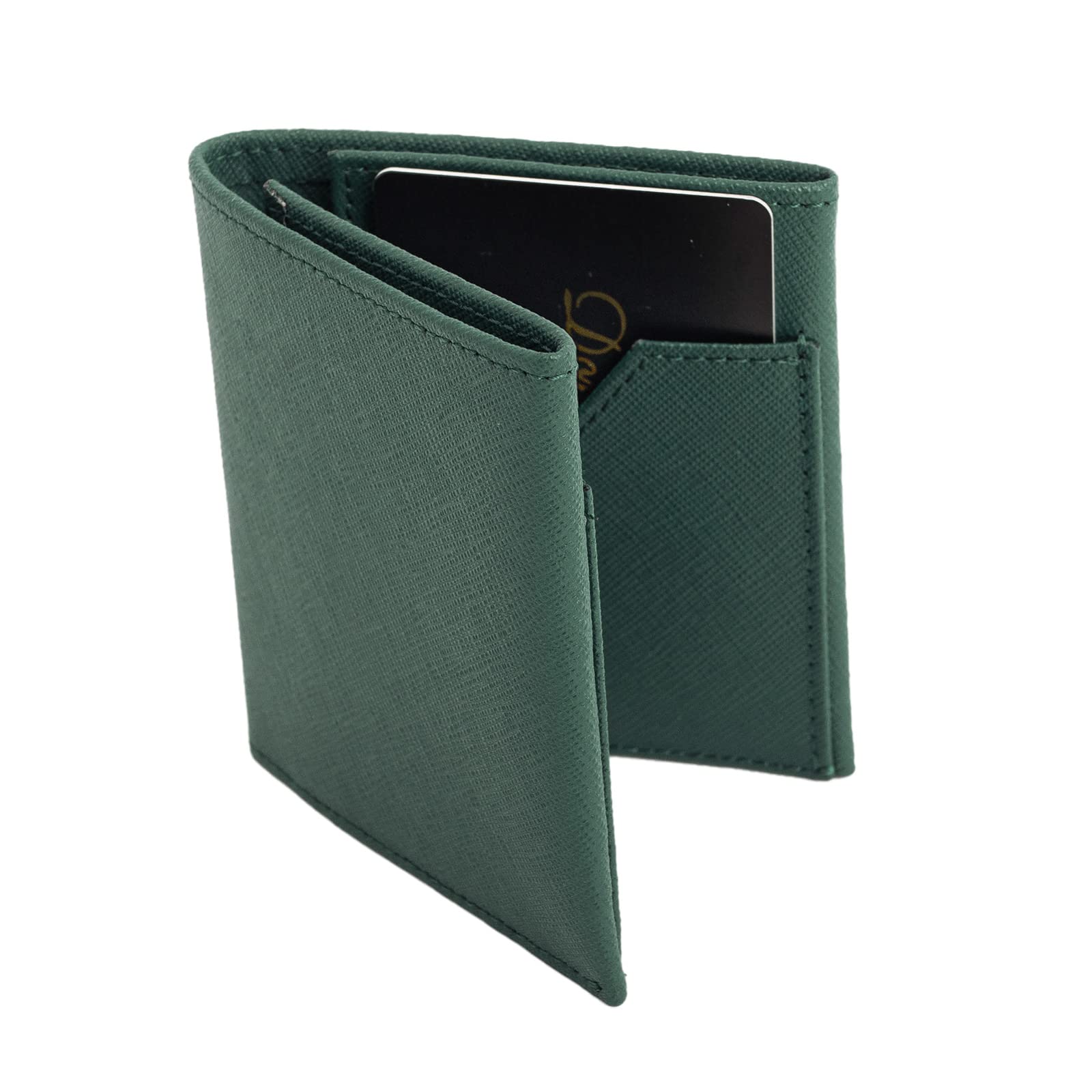 

[Dom Teporna] Men s Bi-fold Wallet, No Coin Pocket, Compact, Ultra-thin 10mm, Saffiano Leather, Money Clip, Green
