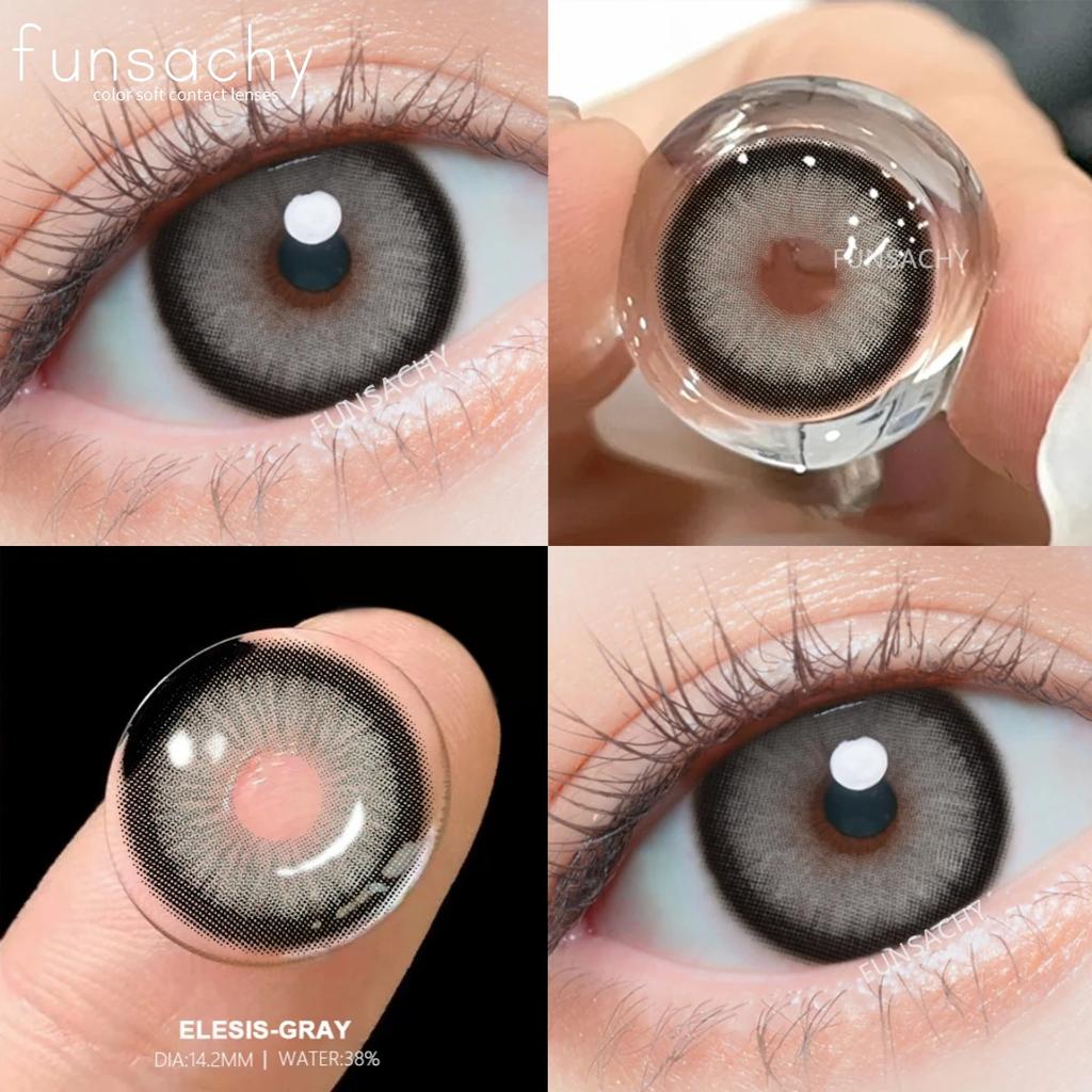 FUNSACHY 2 st Nya Färgglada Kontaktlinser för Ögon Koreansk Stil Mode Linser Y2k Blå Ögonlinser Colorcon Årlig Grå Ögonlins