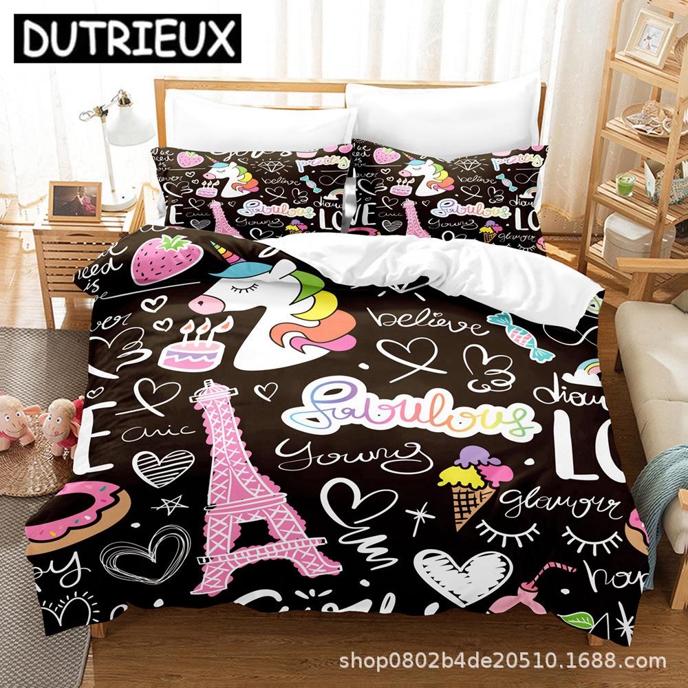 Cartoon Unicorn Bedding Set 3D Printed Colorful Rainbow Unicorn Queen King Twin Full For Girl Kids Home Textile Duvet Cover