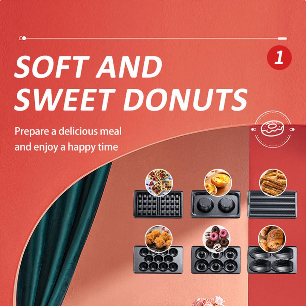 6 In 1 Donut Machine Waffle Machine Sandwich Machine Fried Dough Stick Machine Home Egg Tart Cake Breakfast Machine