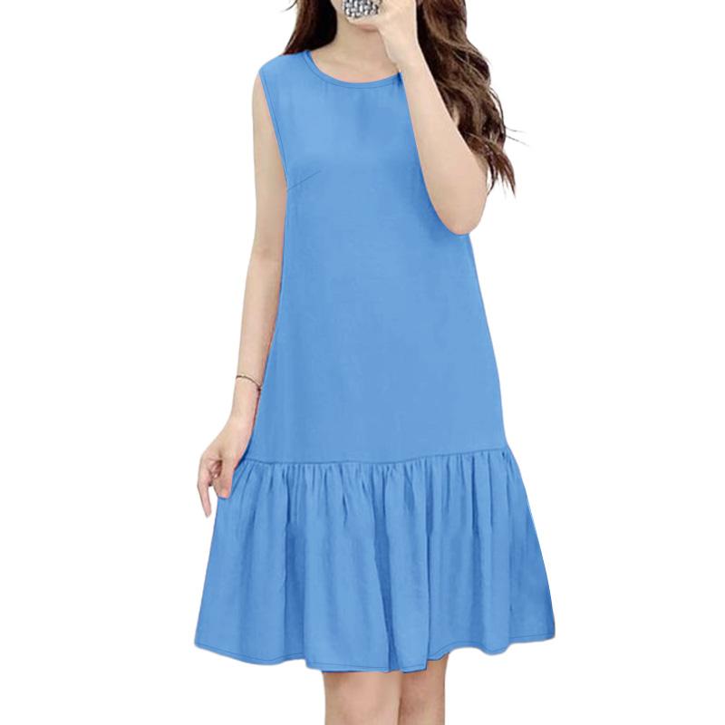 

ZANZEA Женское летнее повседневное платье с круглым вырезом, свободное, без рукавов 5XL синий