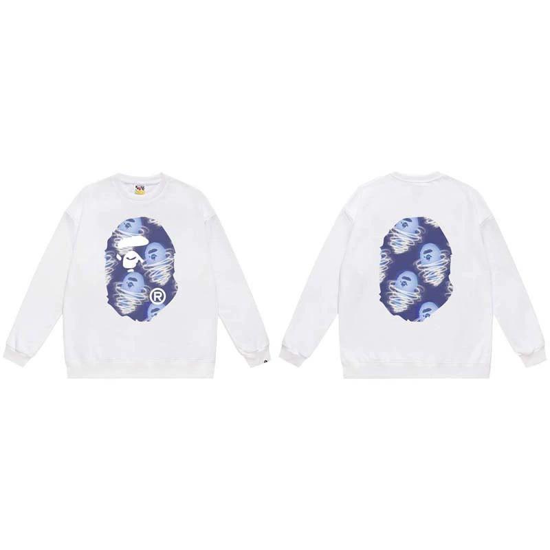 BAPE-Style Heavyweight Cotton Crewneck Sweatshirt Mens Oversized Streetwear Pullover Fall