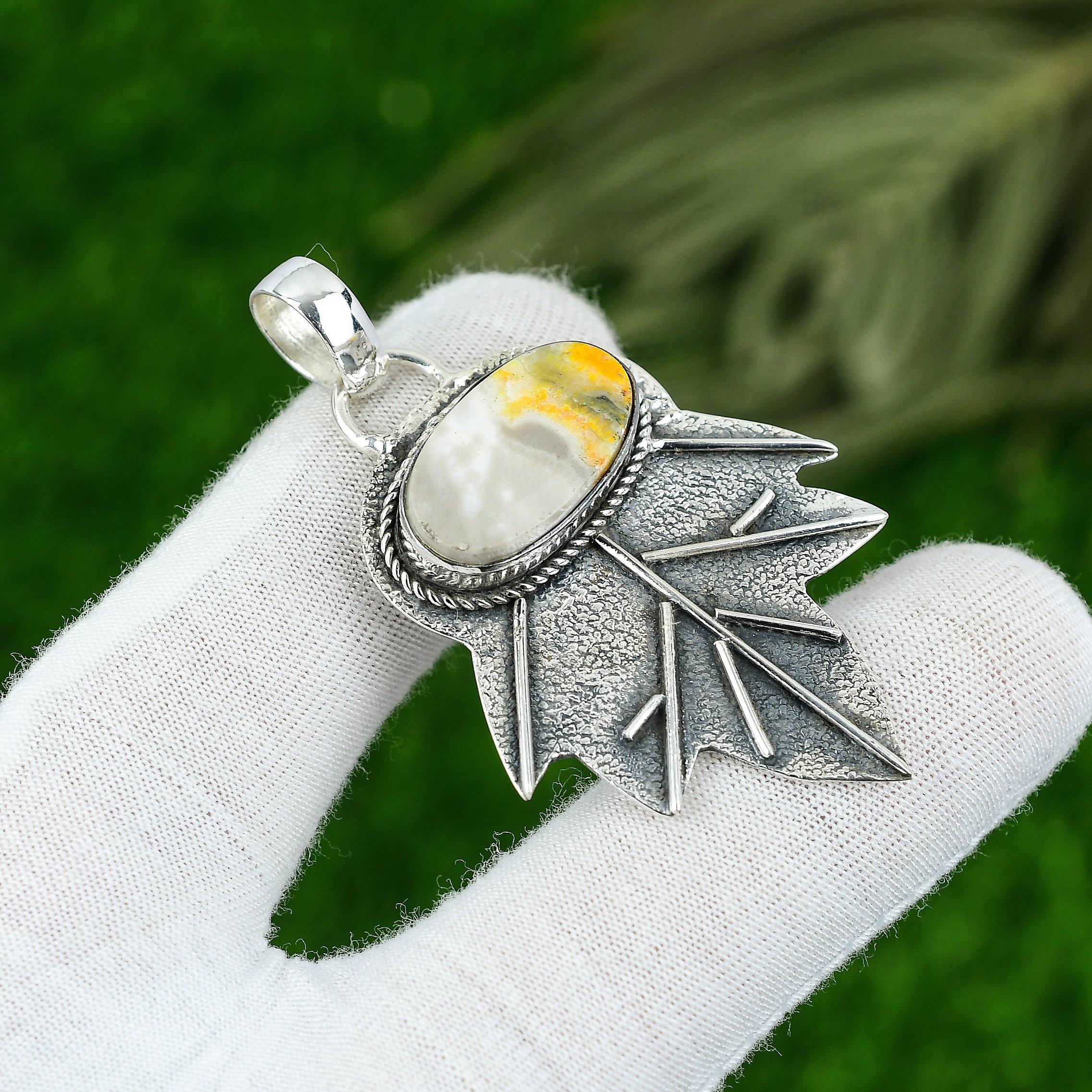 

Daughters Day Sale Bumble Bee Jasper Stone 925 Silver Bezel Boho Pendant Jewelry