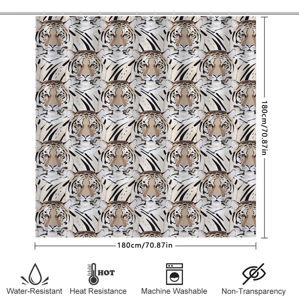 Modern Black White Tiger Print Shower Curtain Waterproof Bathroom Decor for Kids Room Home Decoration