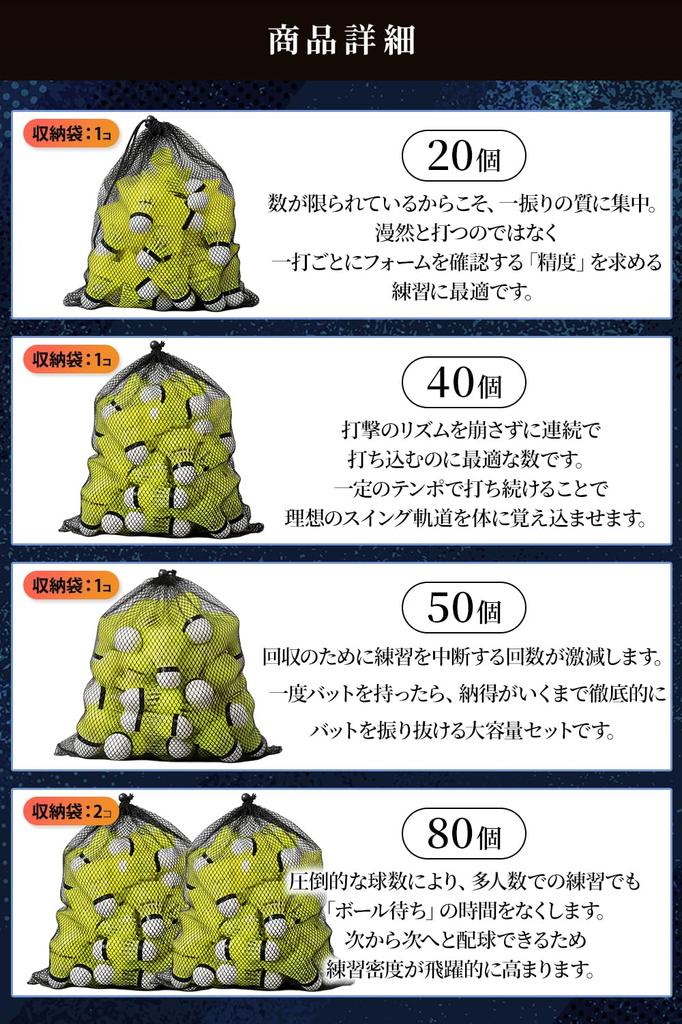 Meliore Baseball Batting Practice Shuttlecocks [Recommended by Professionals] Baseball Equipment for Training and Practice, Includes Storage Bag, 50