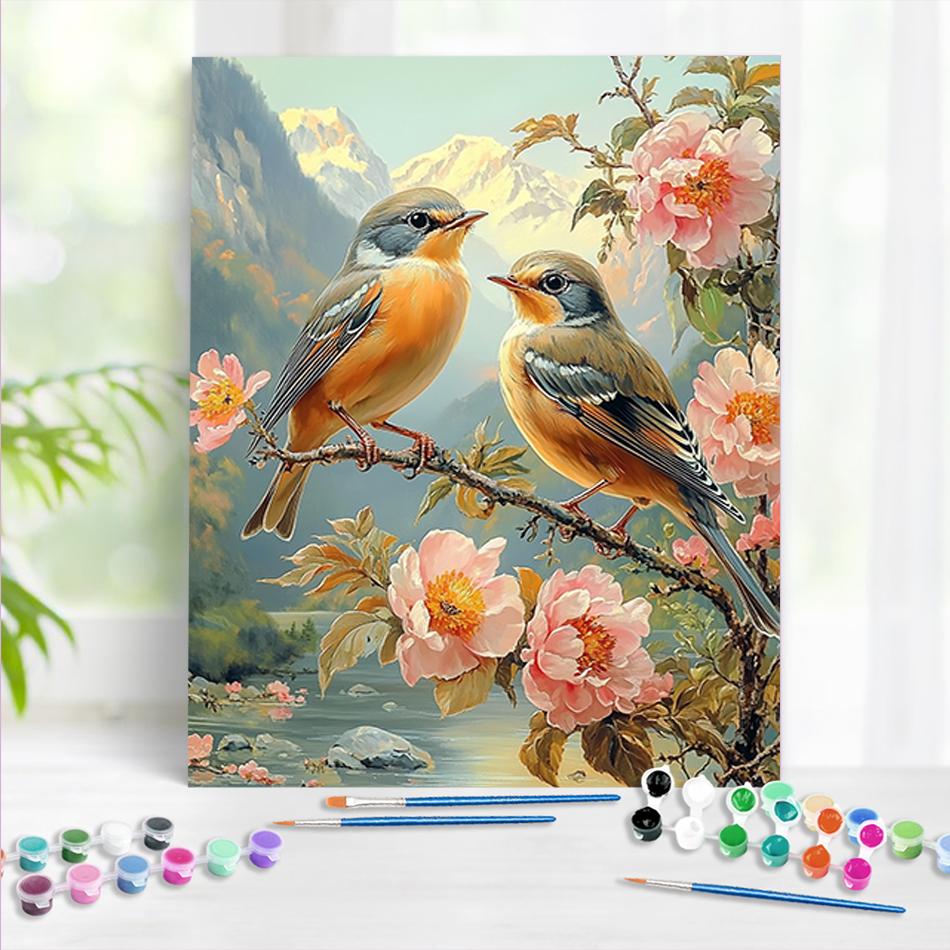 1pc Diy Paint By Numbers Kit Branch Bird Handpainted On Canvas Coloring By Number Decor Art Coloring By Numbers Kit 40x50cm/16x20inch Without Frame