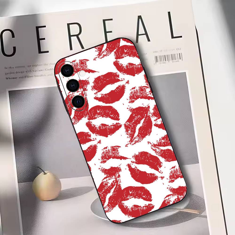 Sexy Red Lips Kiss Phone Case For Samsung Galaxy A73,A72,A71,A70,A53,A52,A51,Others Soft Black Cover