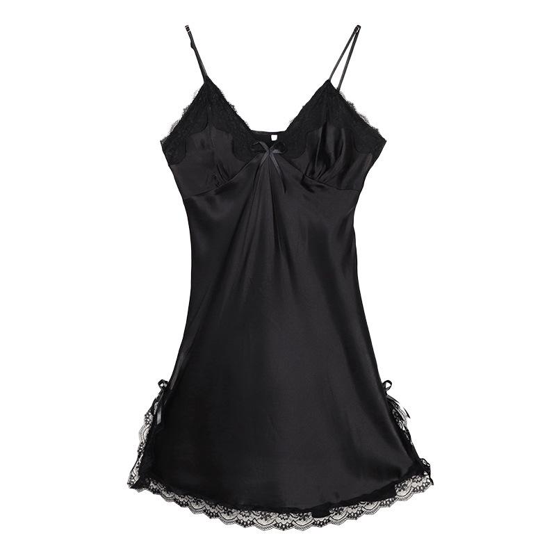Alluring Lace Camisole Nightgown Pajamas with Chest Pads - Sexy V-Neck, Slit Style for Women
