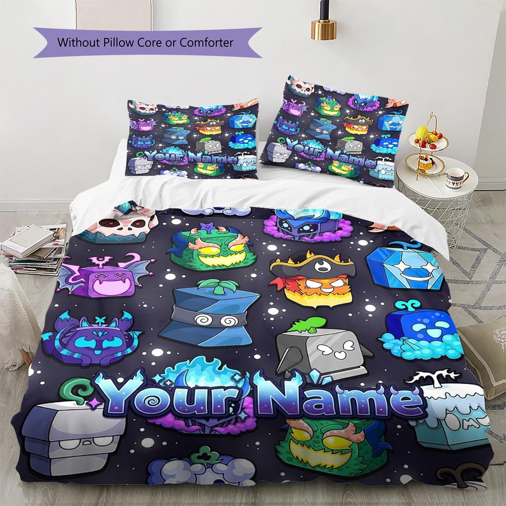 Blox Fruits Adventure Custom Name Pattern Bedding Quilt Set Quilt Cover Pillowcase Home Birthday Gift(1 * duvet cover + 2 * pillowcase, without core)