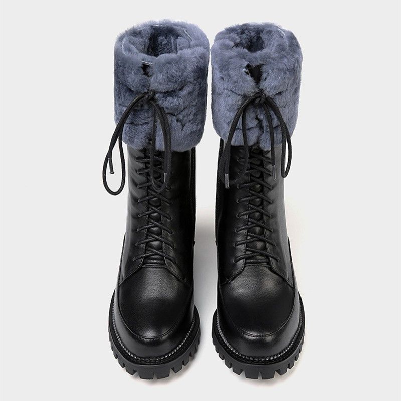 Größe 40 Neue Winterstiefel mit mittlerem Absatz im britischen Stil, Winterwarme und gefütterte Schnee-Baumwollstiefel