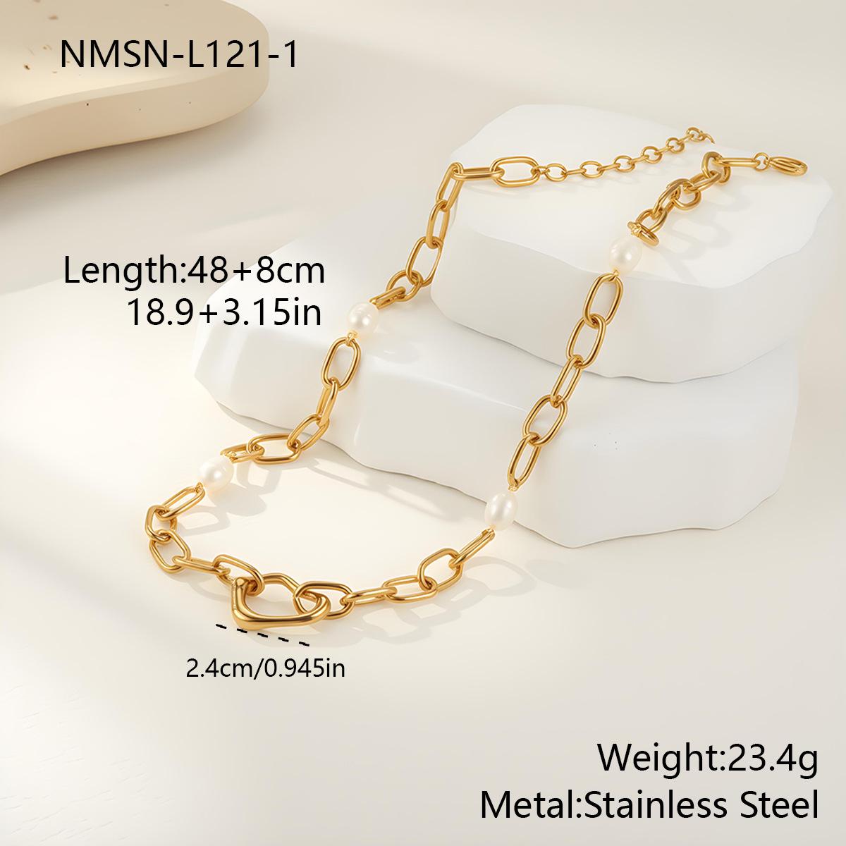 GEMCHIC Women s Irregular Circle Chain Freshwater Pearl Stainless Steel Necklace Titanium Steel Bracelet 18K Gold Plated Fashion Jewelry