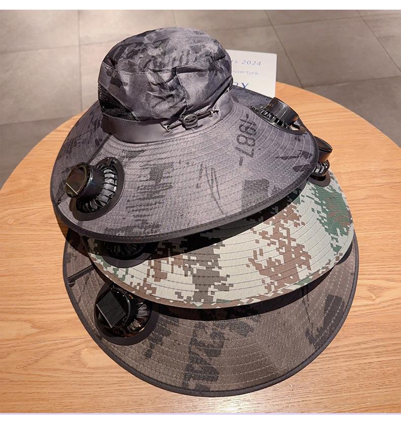 Men's Solar USB Fan Hat with UV Protection - Extra Large Brim for Summer Fishing Sunshade.