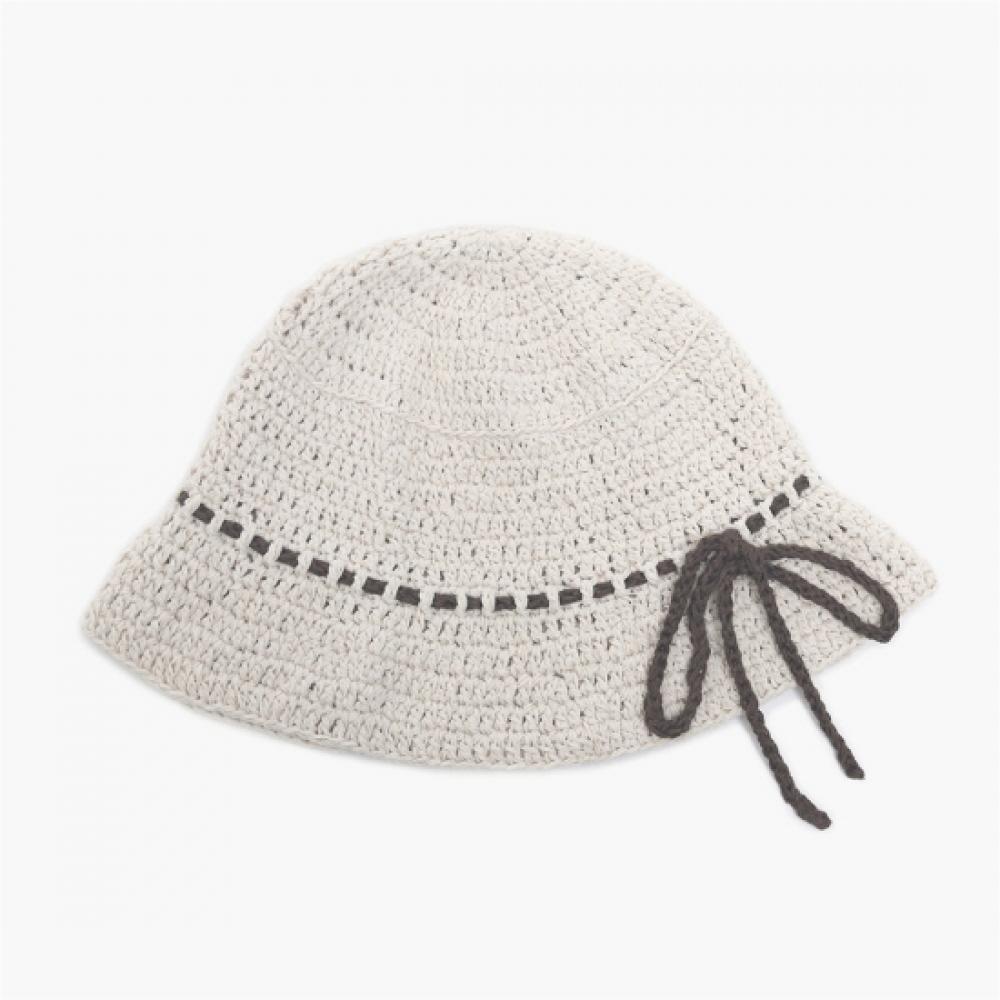New Arrivals Open Run Women Knitted Texture Bucket Hat With Ribbon Decoration