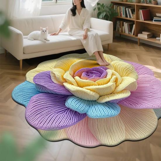 Tapis de sol 3D à fleurs Yousheng Absorbant Séchage rapide Irrégulier Moelleux Floral Lavable Antidérapant Salon Chambre Salle de bain Cuisine Décoration