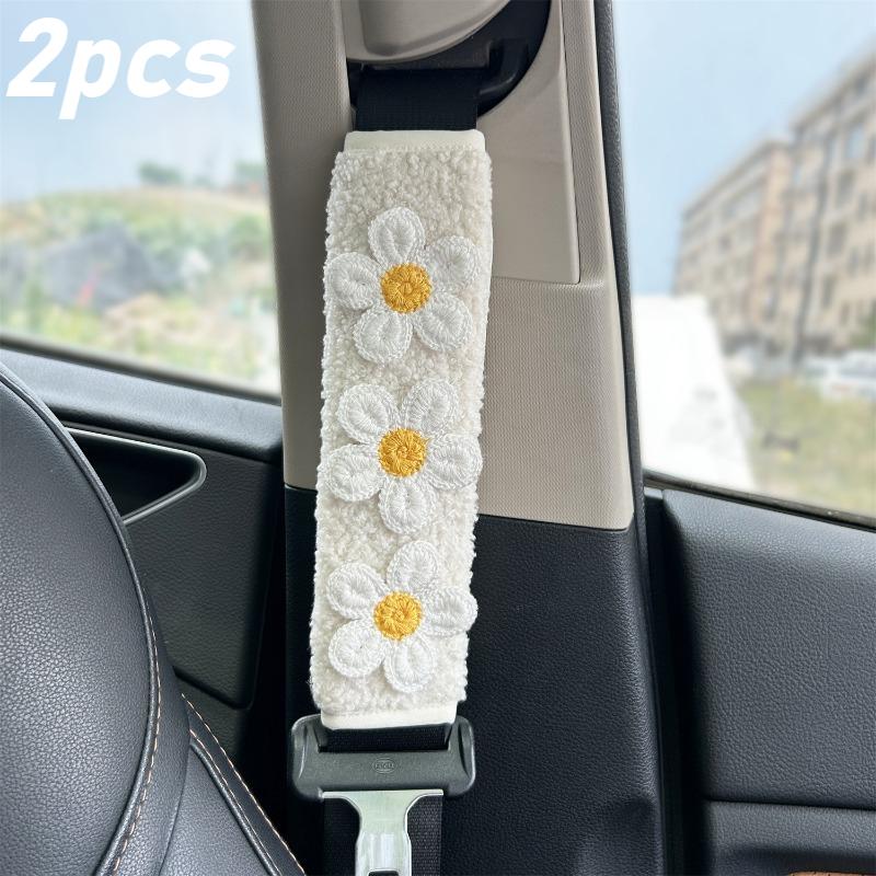 Car Seatbelt Cover Cute Embroidered Flowers Auto Shoulder Strap Protector Pad Seat Belt Harness Cushion for Children Women