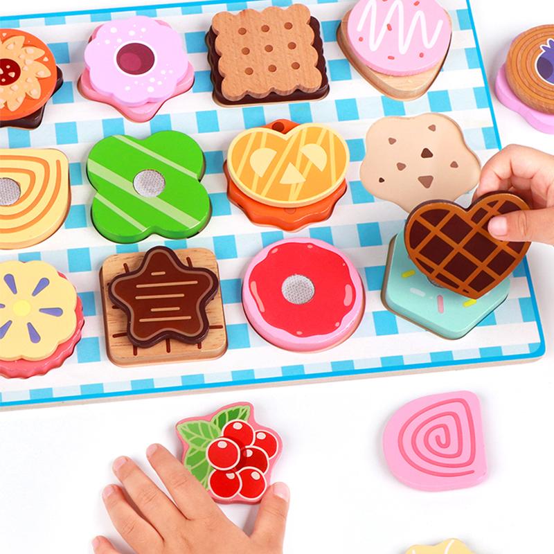 Wooden Dessert Puzzle Toy Set - Colorful Cookie And Pastry Matching Toy Toddler Shape Recognition And Fine Motor Skills