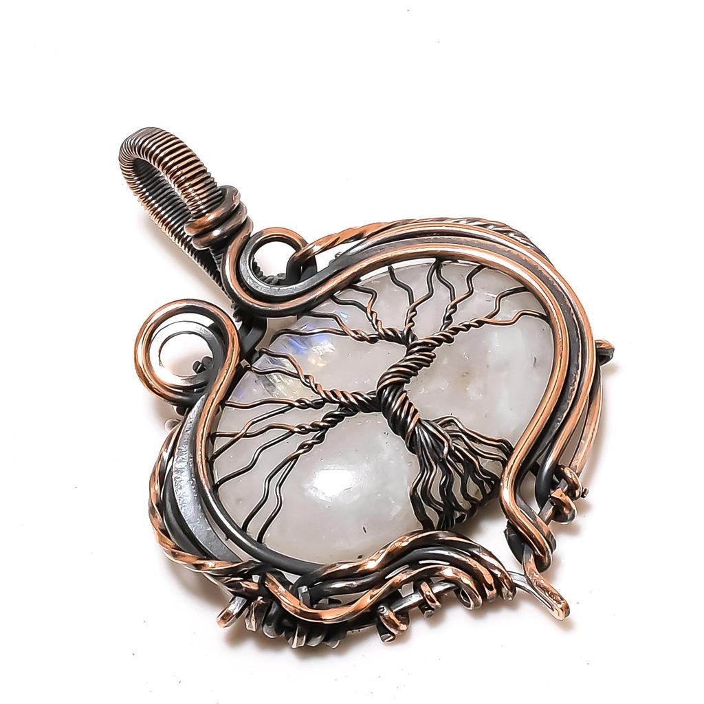 Rainbow Moonstone Pendant Gemstone Jewelry, 999 Copper Wire Wrapped Pendant, Handmade Beautiful Jewelry Pendant