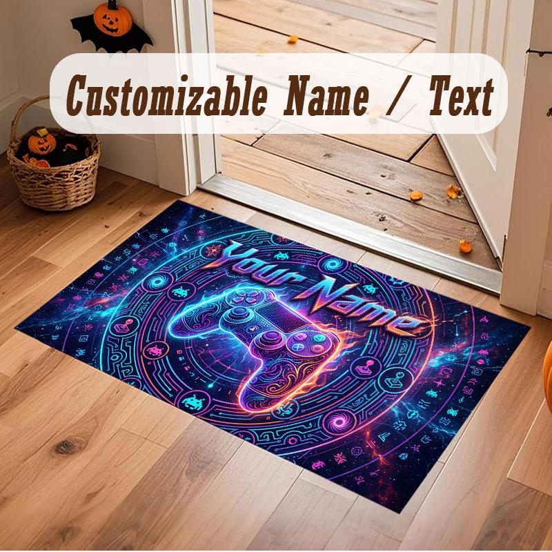 Neon Colorful Theme Crystal Velvet Floor Rug Personalized Custom Name Text Warm Carpet Home Decoration