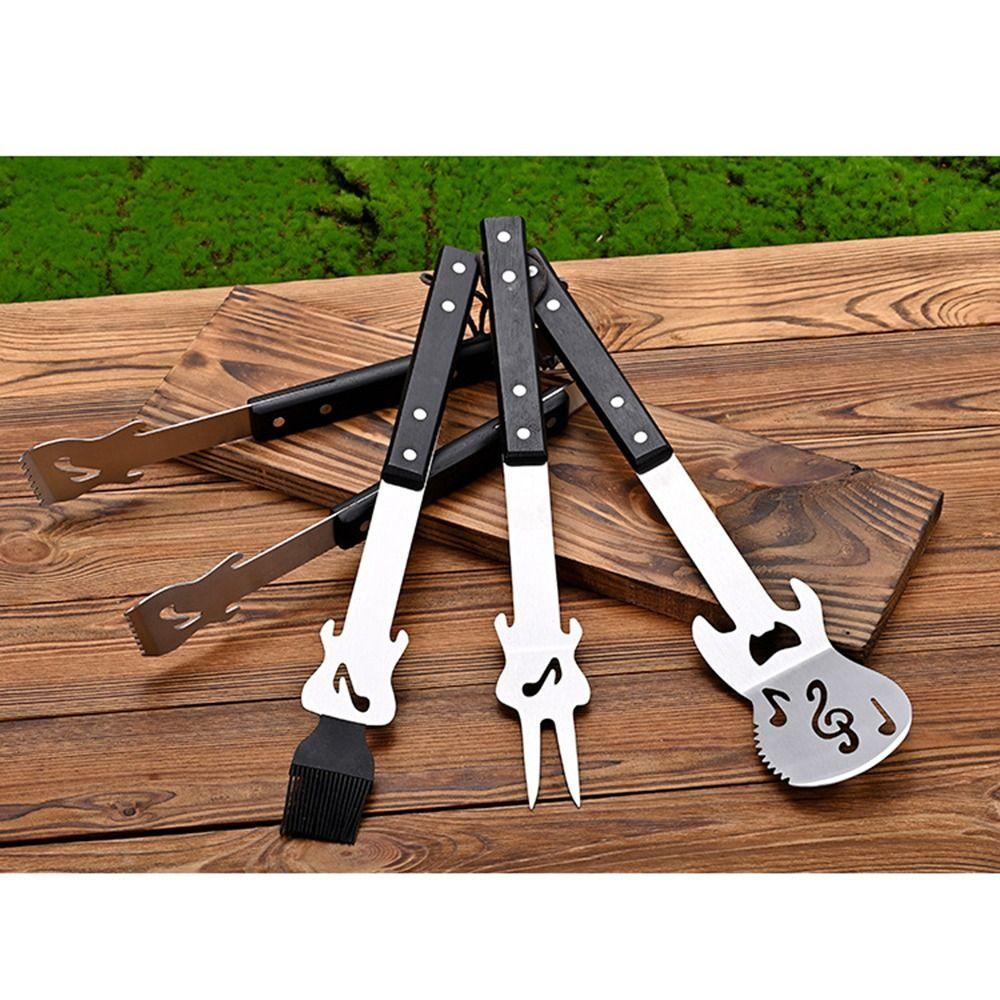 Stainless Steel BBQ Shovel Fork Clamp Easy Draining Barbecue Cutlery Kit Outdoor Party