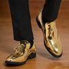 Luxury New Brand Designer Charm Tassels Gold Patent Leather Loafer Shoes for Men Wedding Formal Casual Formal Dress Footwear