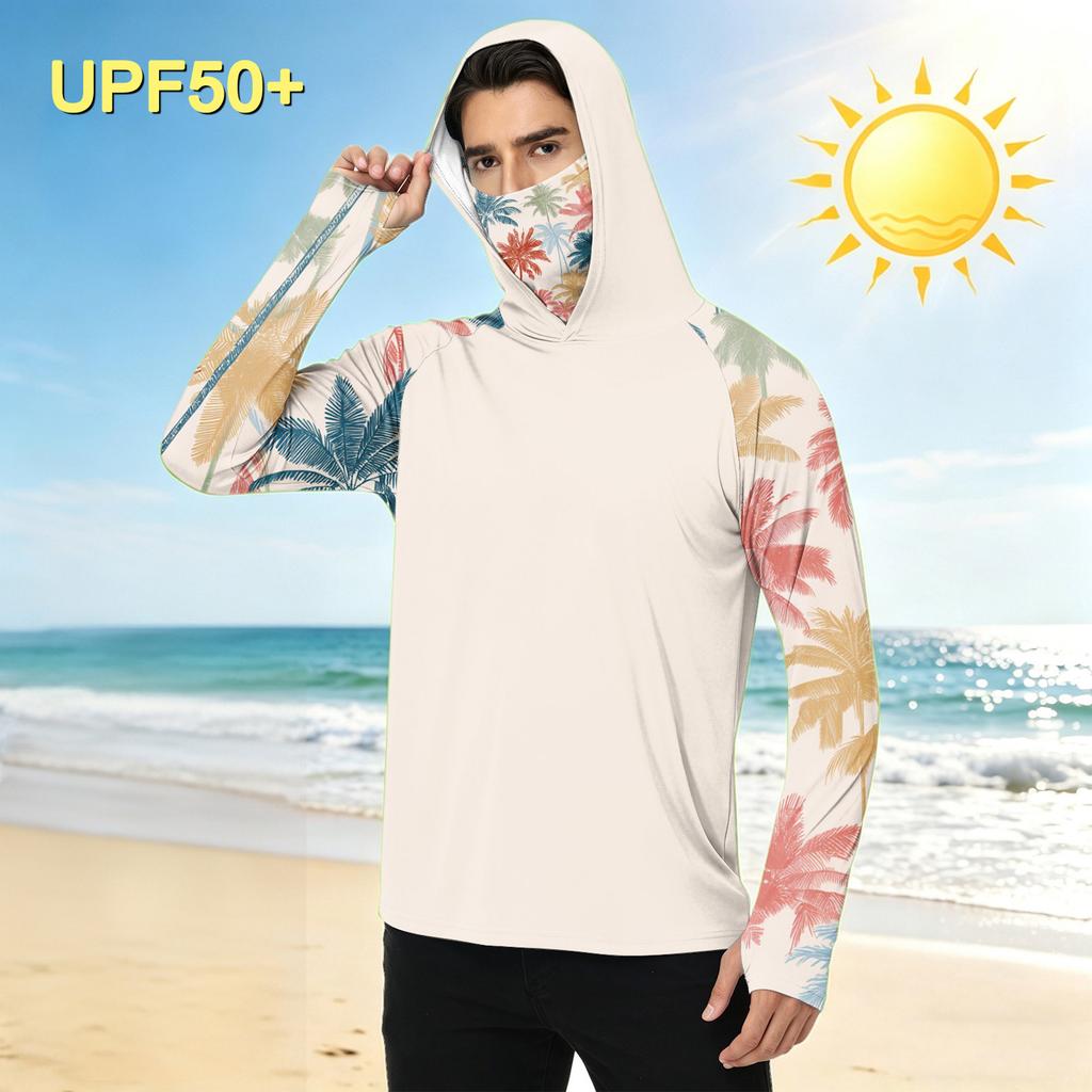 Heren Casual Outdoor Hawaiiaanse Print Hoodie Lange Mouw Zonbescherming Shirt Lichtgewicht Ademend Sneldrogend Stof voor de Zomer