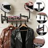 Helmet Holder Wooden Wall Mount Motorcycle Helmet Display Stand with 4 Clip and 2 Hook Multi-purpose Riding Suits Storage Rack