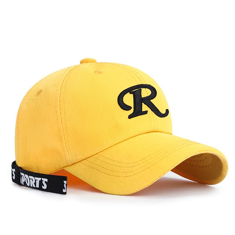 

Корейская версия новой весенне-летней бейсболки с буквой R для молодых мужчин и женщин, уличная мода, вышивка, большой размер adjustable жёлтый