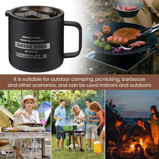 350ml kempingový hrnek s víčkem Potravinářský hrnek bez BPA Ultra lehký nerezový hrnek na vodu Outdoor Travel Camping nádobí